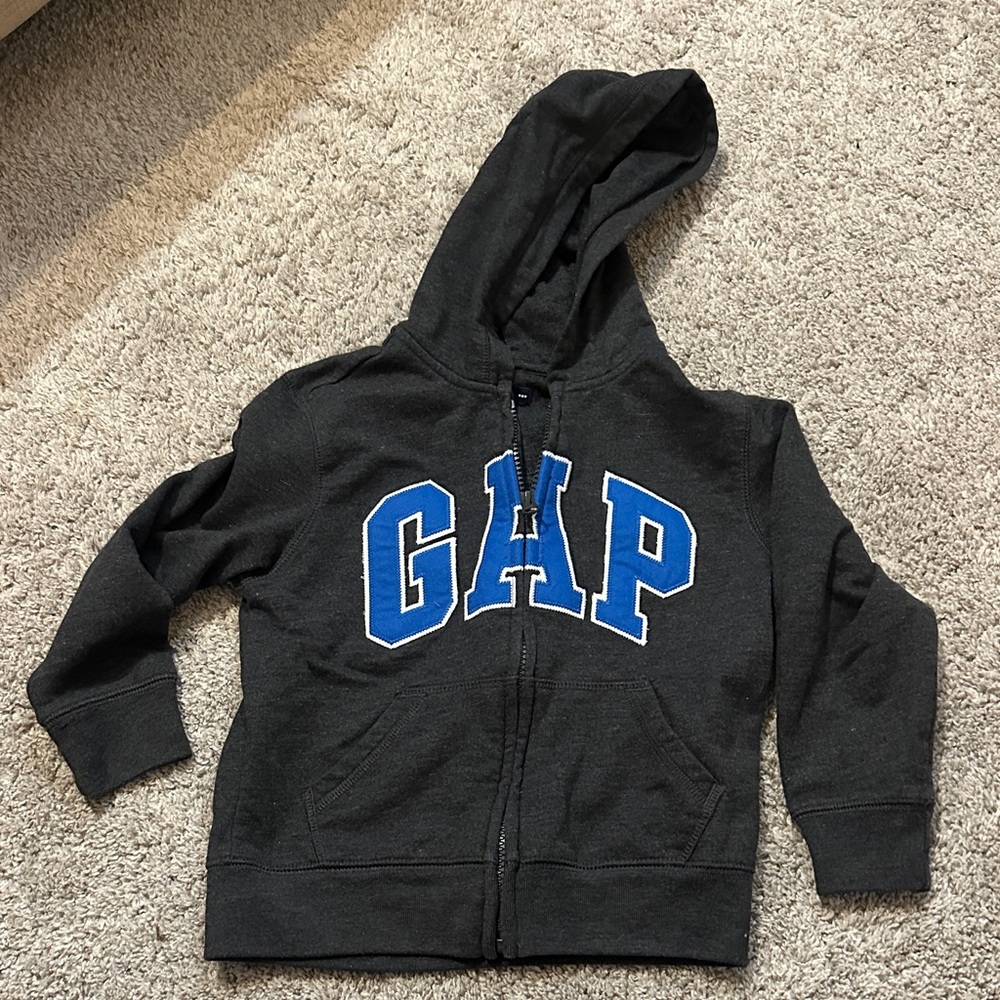 GAP Kids Charcoal Zip Up Hoodie with Vibrant Blue Logo